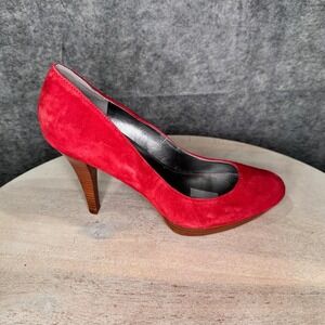 Marc Fisher Destina Red Suede Wooden Platform High Heel Pumps Women Size 8.5